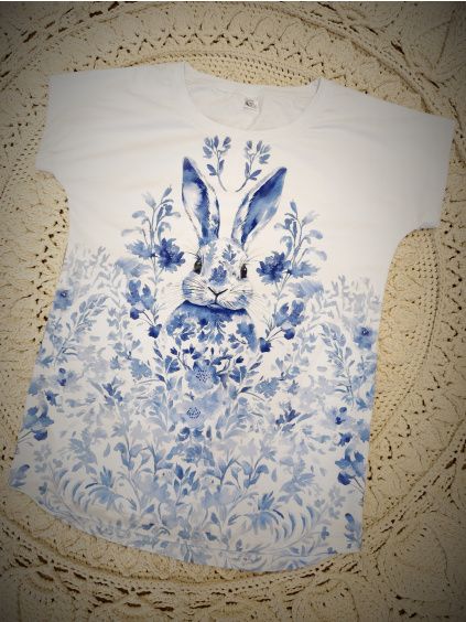 JustWow tričko - modrobílý zajíček