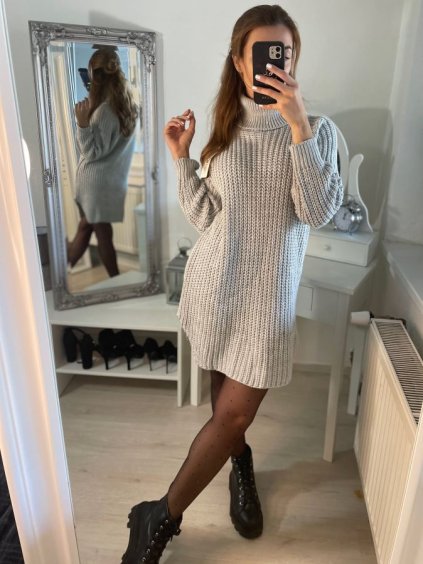 Šaty pletené oversize s rolákem dlouhý rukáv dámské (S/M/L ONE SIZE) ITALSKÁ MÓDA IMWGS223583 (Velikost S/M/L, Barva Černá)