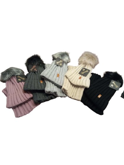 Souprava čepice a nákrčník zimní dámská (ONE SIZE) POLSKÁ VÝROBA  VELIO PVF22ELA/DR (Velikost ONE SIZE, Barva tmavě béžová)