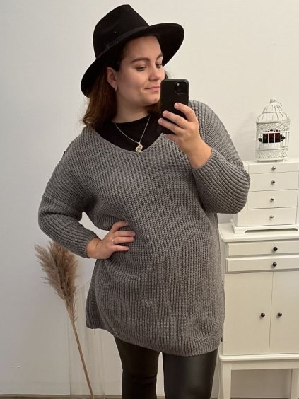Svetr dlouhý rukáv dámské (XL/2XL/3XL ONE SIZE) ITALSKá MóDA IM4221325/DR (Velikost 2XL/3XL, Barva tmavě béžová)