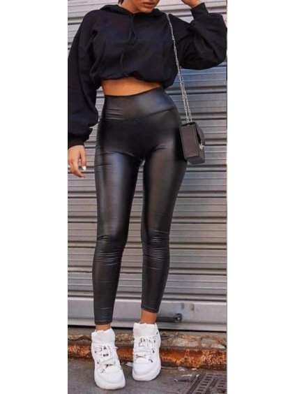 Legíny koženkové elegantní dlouhé dámské (S-XL) ITALSKÁ MÓDA IMM203063/DR (Velikost S/M/L, Barva Černá)