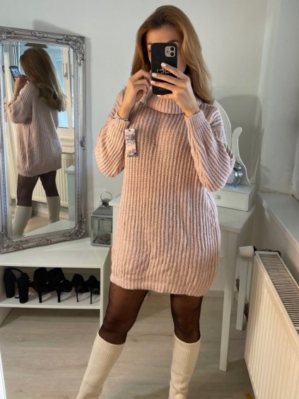 Šaty pletené svetr prodloužený s rolákem dámské (S/M ONE SIZE) ITALSKÁ MÓDA IMD211186 (Velikost S/M/L, Barva Černá)