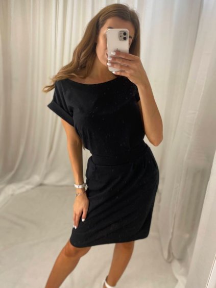 Šaty sportovní letní krátký rukáv dámské (S/M ONE SIZE) ITALSKá MóDA IMM22916/DR (Velikost S/M/L, Barva Černá)