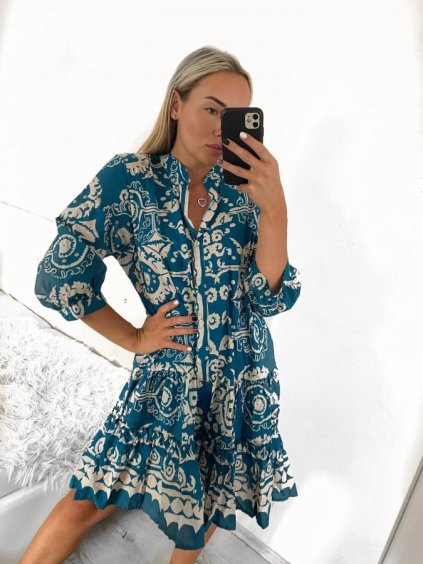 Šaty letní oversize košilové dlouhý rukáv dámské nadrozměr (S/M/L/XL/2XL ONE SIZE) ITALSKÁ MÓDA IMPLI234840/DUR (Velikost XL/2XL, Barva modrá azurová)