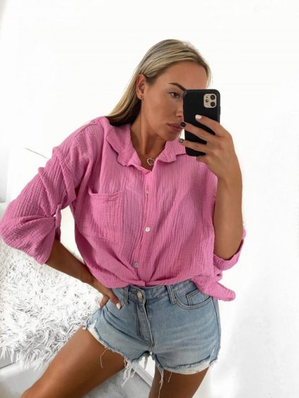 Košile mušelínová dlouhý rukáv nadrozměr dámská (L/XL/2XL ONE SIZE) ITALSKÁ MÓDA IMWP232488/DU (Velikost XL/2XL, Barva bílá)