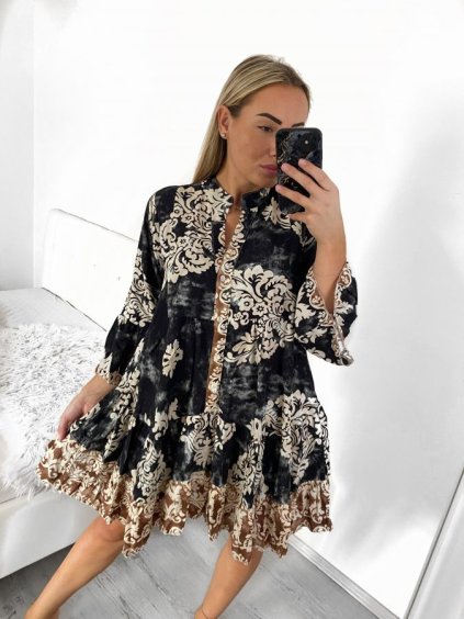 Šaty španělské letní dlouhý rukáv dámské (S/M/L ONE SIZE) ITALSKÁ MÓDA IMPEM233323xin/DU (Velikost M/L, Barva Černá)