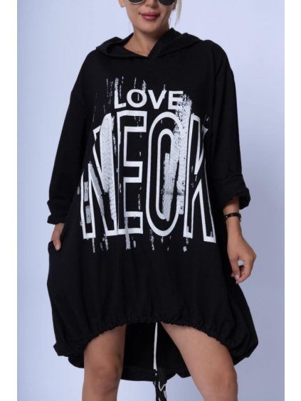 Tunika prodloužená oversize 3/4 rukáv s kapucí dámská nadrozměr (XL/2XL ONE SIZE) ITALSKÁ MÓDA IMD23671