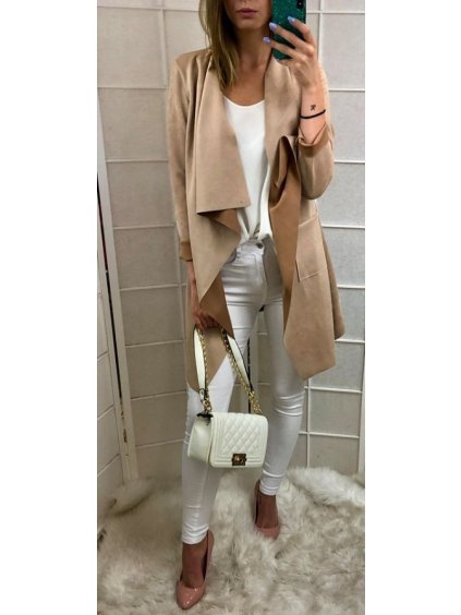 Sako prodloužené broušená koženka dámské (uni M/L) ITALSKá MóDA IMWMS2311290/DU (Velikost M/L, Barva béžová)