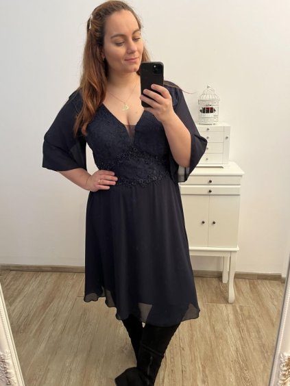 Šaty společenské elegantní šifonové krátký rukáv dámské nadrozměr (XL/2XL ONE SIZE) ITALSKÁ MÓDA IMM23LISA
