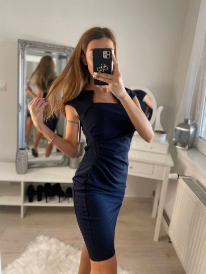 Šaty pouzdrové společenské elegantní bez rukávů dámské Carol (S-XL) ITALSKÁ MÓDA IMM22Q51239 (Velikost S, Barva tmavě modrá)