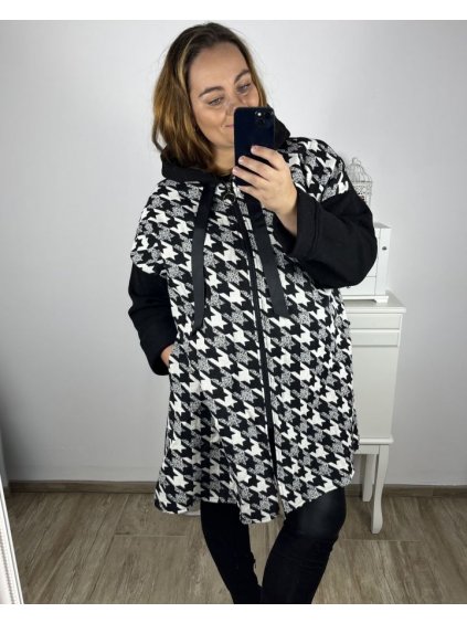 Kabát na zip s kapucí dlouhý rukáv dámská nadrozměr (3XL/4XL ONE SIZE) ITALSKÁ MÓDA IM423GIOA/DU