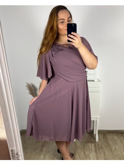 Šaty společenské elegantní šifonové krátký rukáv dámské nadrozměr (XL/2XL/3XL ONE SIZE) ITALSKÁ MÓDA IMM2380735