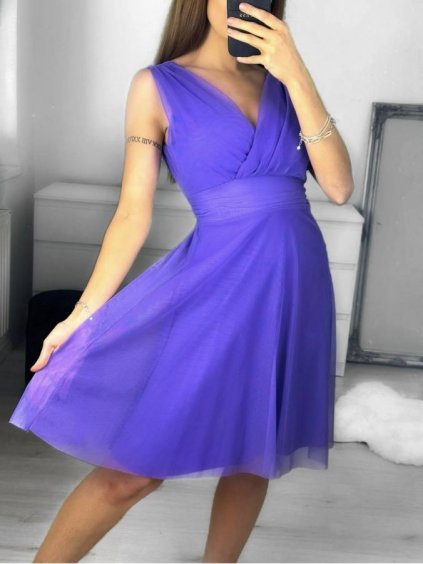 Šaty společenské elegantní letní bez rukávu dámské (S/M ONE SIZE) ITALSKÁ MÓDA IMPSH2235841/DU (Velikost S/M/L, Barva fialová)