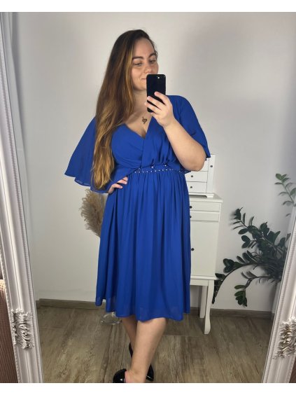 Šaty společenské elegantní plesové krátké krátký rukáv dámské (L/XL/2XL) FRANCOUZSKÁ MÓDA FMF24JOLANA