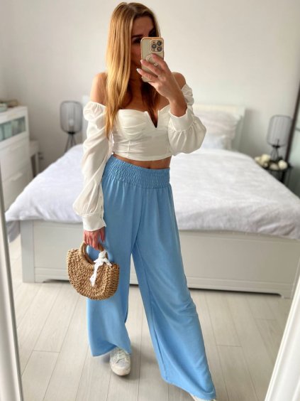 Kalhoty dlouhé oversize dámské (S/M/L ONE SIZE) ITALSKá MODA IM32419112/DU (Velikost M/L, Barva béžová)
