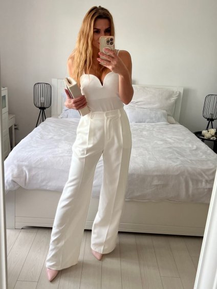 Kalhoty dlouhé elegantní dámské (S/M ONE SIZE) ITALSKÁ MÓDA IMPLP2437150090/DU (Velikost S/M/L, Barva bílá)