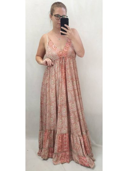 Šaty dlouhé letní na ramínka dámské (L/XL ONE SIZE) INDICKÁ MÓDA IMPEM22G-37A/DR (Velikost S/M/L, Barva _barva viz foto)