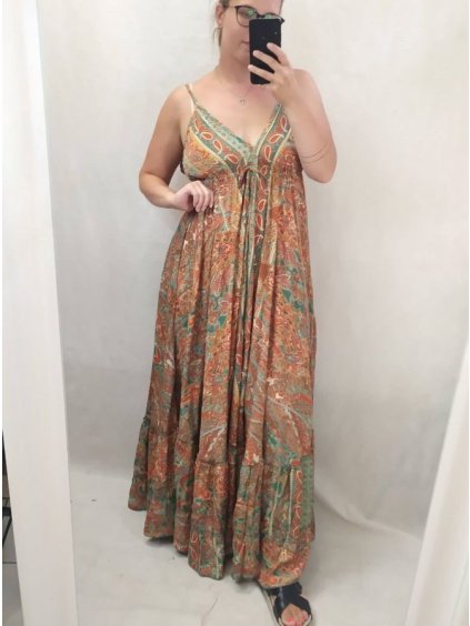 Šaty dlouhé letní na ramínka dámské (L/XL ONE SIZE) INDICKÁ MÓDA IMPEM22G-37B/DR (Velikost S/M/L, Barva _barva viz foto)