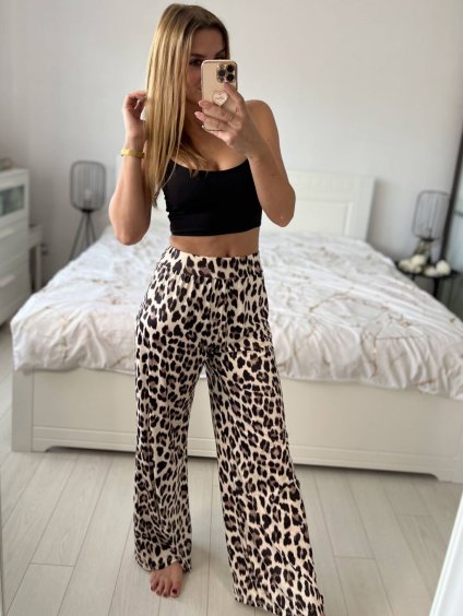 Kalhoty dlouhé letní icecool dámské (S/M ONE SIZE) ITALSKÁ MÓDA IMM24M9078-2/DU (Velikost S/M/L, Barva hnědá leopard)