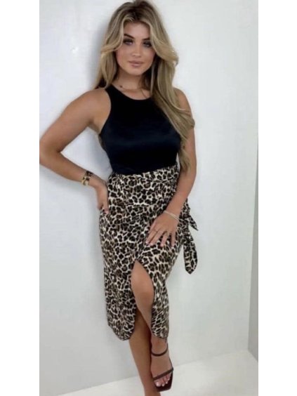 Sukně středně krátká saténová dámská (S/M/L ONE SIZE) ITALSKÁ MÓDA IMM2425095/DUR (Velikost S/M/L, Barva hnědá leopard)