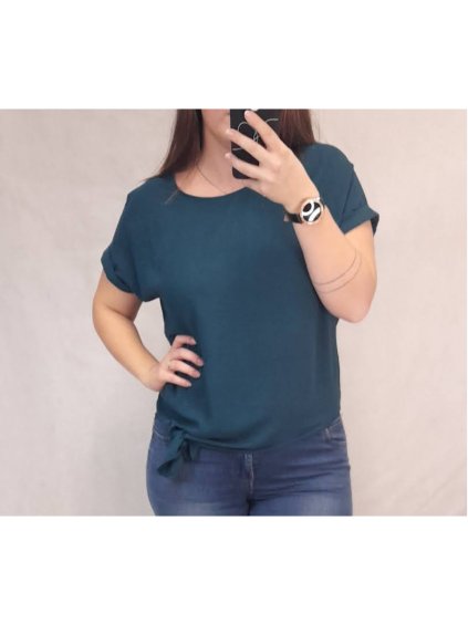 Tunika halenka krátký rukáv dámská (M/L ONE SIZE) ITALSKÁ MÓDA IMD21190/DR (Velikost M/L, Barva modrá petrolejová)