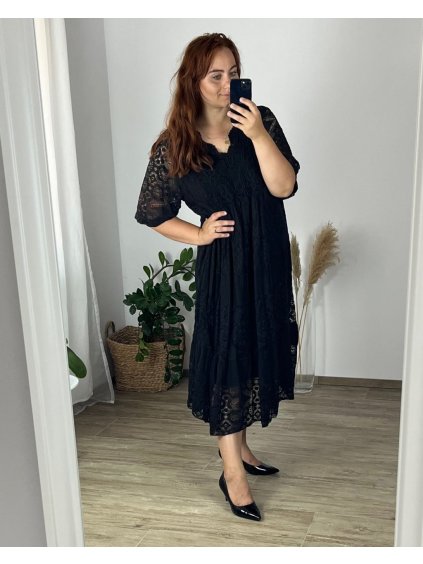 Šaty krajkové letní krátký rukáv dámské nadrozměr (56/58 ONE SIZE) ITALSKÁ MODA IMSM24013/DR (Velikost 56/58, Barva bílá)