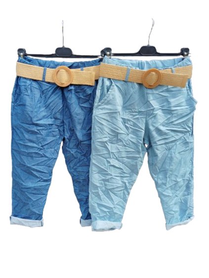 Kalhoty krátké 7/8 strečové riflové dámské (S/M ONE SIZE) ITALSKÁ MODA IM424BARKA/DR (Velikost M/L, Barva světle modrá)