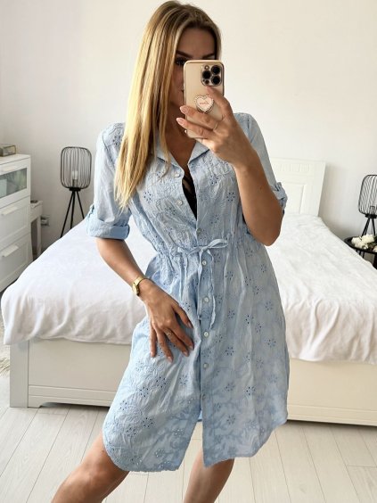 Šaty košilové bavlněné 3/4 dlouhý rukáv dámské (S/M/L ONE SIZE) ITALSKÁ MÓDA IM424NINA/DU (Velikost M/L, Barva béžová)