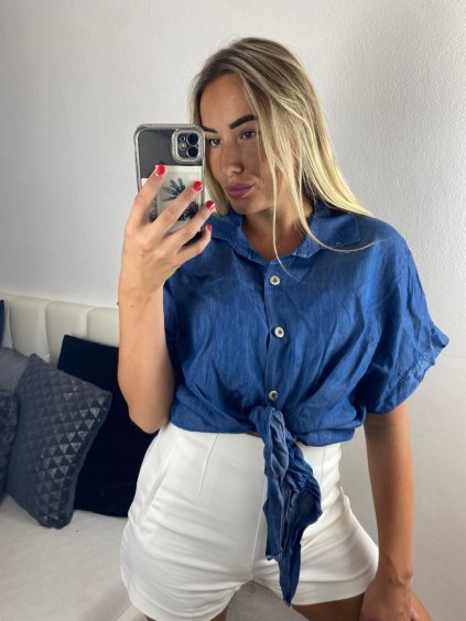 Košile krátký rukáv dámská (S/M/L ONE SIZE) ITALSKá MODA IMSM24007/DU (Velikost M/L, Barva světle modrá)