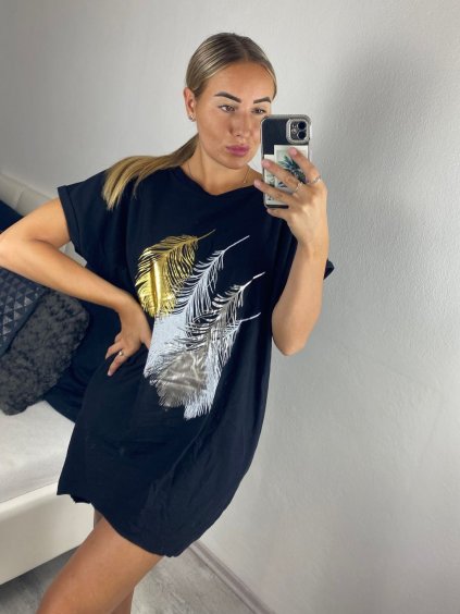 Šaty klasik bavlněné krátký rukáv dámské (S/M/L ONE SIZE) ITALSKÁ MÓDA IM324041/DU (Velikost M/L, Barva Černá)