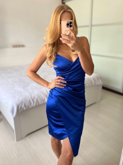 Šaty společenské satén na ramínka dámské (S/M ONE SIZE) ITALSKÁ MÓDA IMM24M9159/DUR (Velikost S/M/L, Barva fialová)