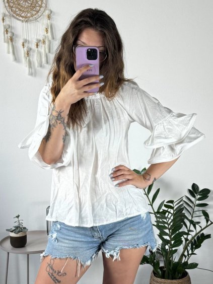 Tunika carmen 3/4 dlouhý rukáv dámská (S/M ONE SIZE) ITALSKÁ MÓDA IMPLI2427271/DU (Velikost S/M/L, Barva bílá)