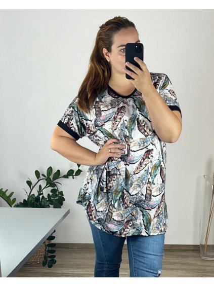 Tunika krátký rukáv dámská nadrozměr (54/56 ONE SIZE) TURECKÁ MODA TME249100-2/DU (Velikost 54/56, Barva hnědá)