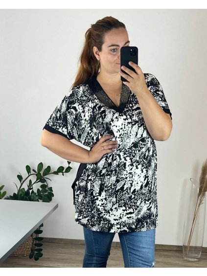 Tunika krátký rukáv dámská nadrozměr (54/56 ONE SIZE) TURECKÁ MODA TME248100-1/DU (Velikost 54/56, Barva Černá)