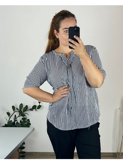 Tunika košilová krátký rukáv dámská nadrozměr (50/52 ONE SIZE) ITALSKá MODA IMSM24LEXI/DUR (Velikost 50/52, Barva modrá)