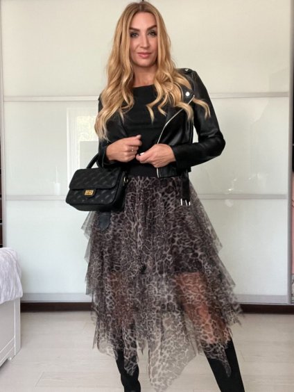 Sukně dlouhá tylová dámská leopard (S/M ONE SIZE) ITALSKÁ MÓDA IMM22EL2298/DUR (Velikost S/M, Barva hnědá)
