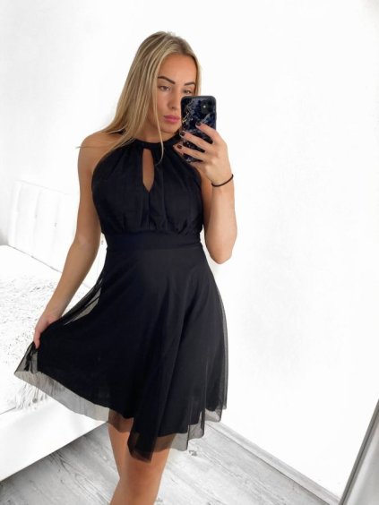 Šaty společenské bez rukávu dámské (S/M ONE SIZE) ITALSKÁ MÓDA IMPSH2435901/DUR (Velikost S/M, Barva Černá)