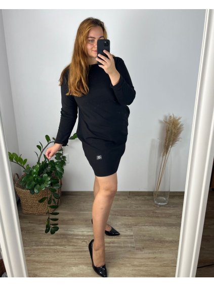 Šaty dlouhý rukáv dámské (48/50 ONE SIZE) ITALSKÁ MÓDA IM424KLASIC/DU (Velikost 48/50, Barva Černá)