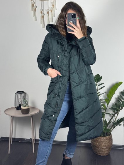 Kabát zimní s kapucí dámska  LHD fashion (S-2XL) LHD-2M-033-3/DR (Velikost S, Barva tmavě smaragdová)