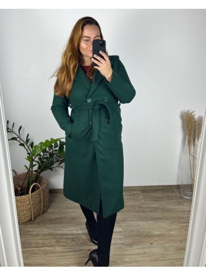 Kabát na knoflíky  dámský  (M/L ONE SIZE) ITALSKá MóDA IM324ELISA/DR (Velikost M/L, Barva tmavě smaragdová)