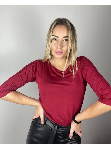 Tričko klasik 3/4 krátký rukáv dámské (S/M/L ONE SIZE) ITALSKá MóDA IM524KLASIK/DR (Velikost S/M, Barva vínová)