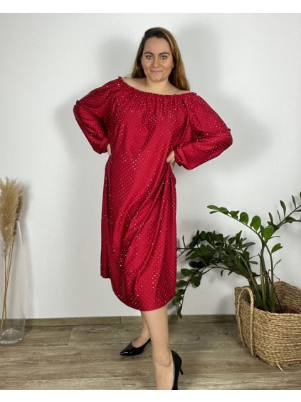 Šaty carmen s kamínky dlouhý rukáv dámský nadrozměr (54/56/58 onesize) italská móda  IMWMY24CARMENITA/DR (Velikost 56/58, Barva Černá)