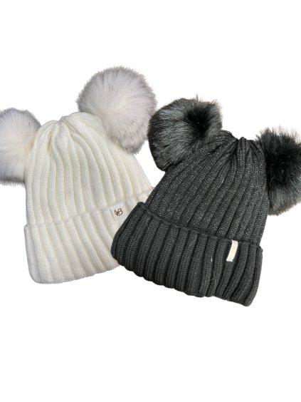 Čepice zimní dvě bambule dámská (ONE SIZE) WROBI POLSKÁ VÝROBA PV924001/DR (Velikost ONE SIZE, Barva béžová smetanová)