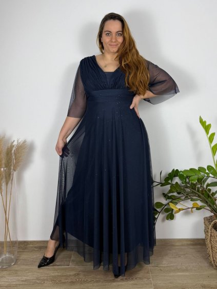Šaty společenské elegantní třpitivé 3/4 rukáv dámské (48/50/52 ONE SIZE) ITALSKá MODA IMS25STELLA/DUR (Velikost 48/50/52, Barva Černá)