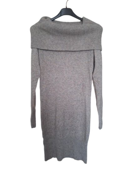 Šaty úpletové s rolákem dlouhý rukáv dámské (S/M ONE SIZE) FRANCOUZSKÁ MÓDA FMB24D-525/DU (Velikost S/M, Barva béžová)