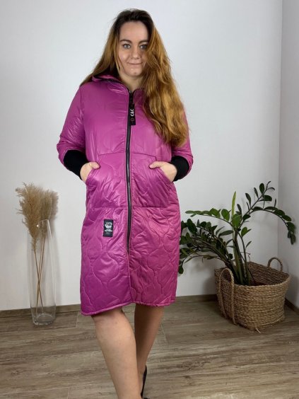 Bunda prodloužená slabá dlouhý rukáv dámská nadrozměr (48/50/52 ONE SIZE) ITALSKÁ MÓDA IM424658/DR (Velikost 50/52, Barva růžová fuchsiová)