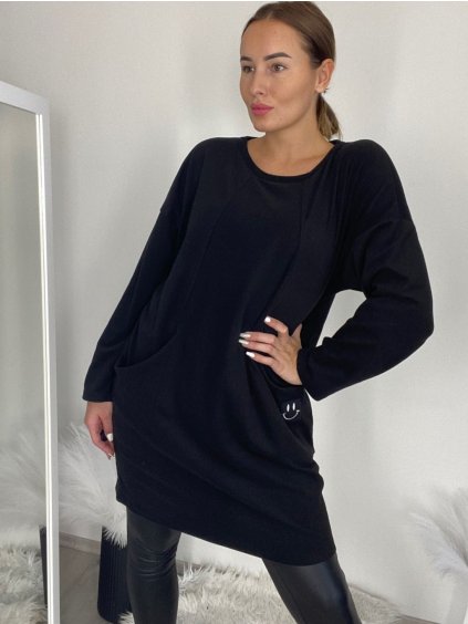 Šaty teplé oversize volnočasové dlouhý rukáv dámské (S/M/L ONE SIZE) ITALSKÁ MÓDA IMC24496/DR (Velikost M/L, Barva Černá)