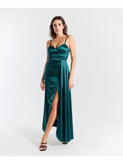 Šaty saténové dlouhé společenské na ramínka dámské (S/M/L ONE SIZE) ITALSKÁ MÓDA IMPSH245646/DR (Velikost S/M, Barva vínová)