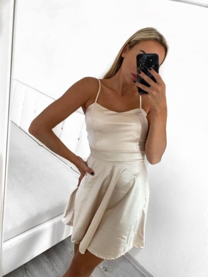 Šaty elegantní společenské na ramínka dámské Lolita (XS/S ONE SIZE) ITALSKá MóDA IM322461/DUR (Velikost XS/S, Barva béžová)
