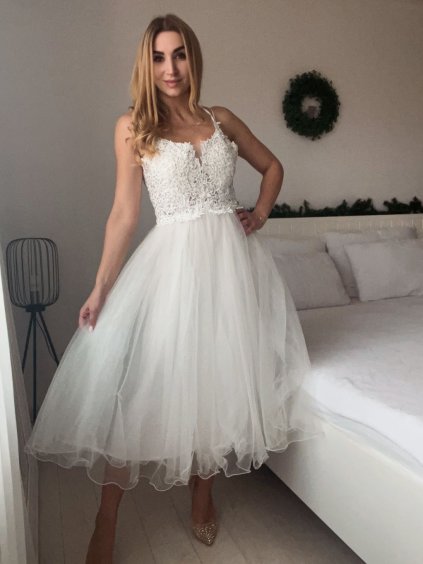 Šaty krátké společenské na ramínka dámské (S/M ONE SIZE) ITALSKÁ MÓDA IMM23M60052/DU (Velikost S/M/L, Barva bílá)
